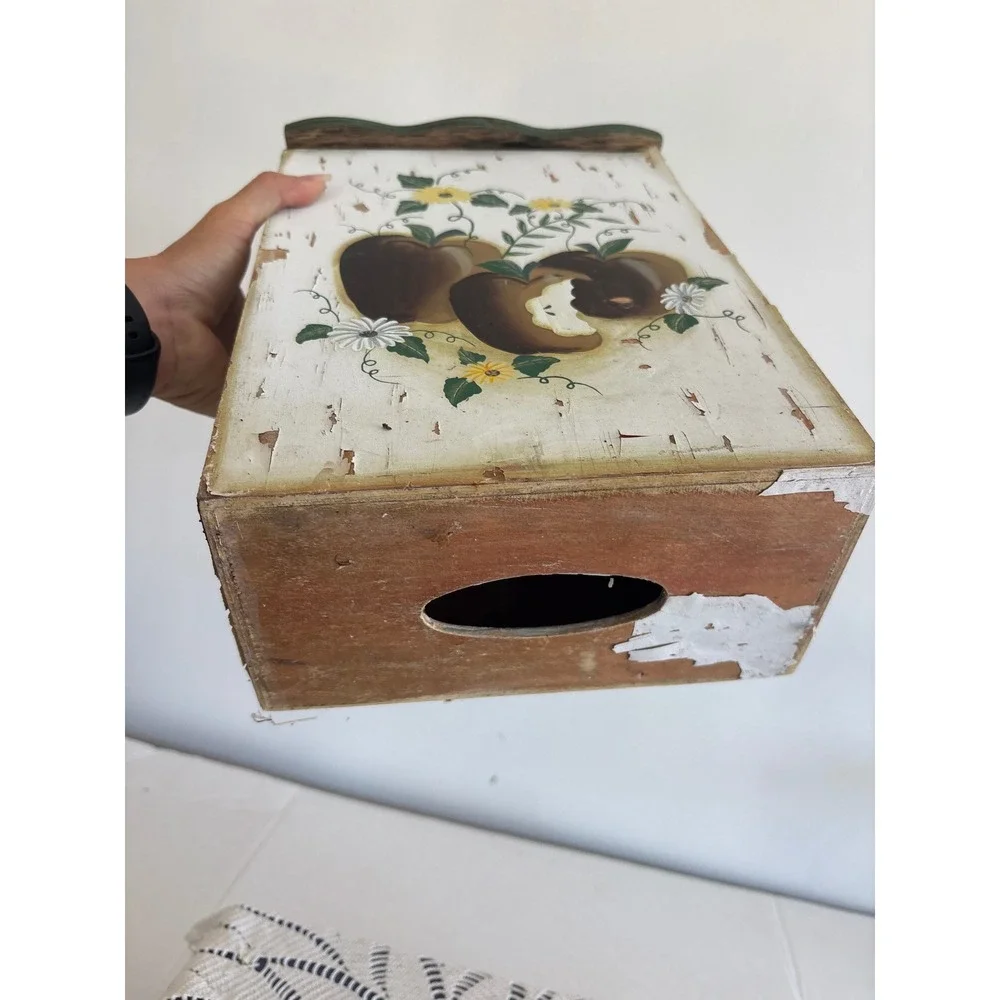 VTG Collections Etc Wooden Wall box  Hand Painted Apple Sunflower Folk Art